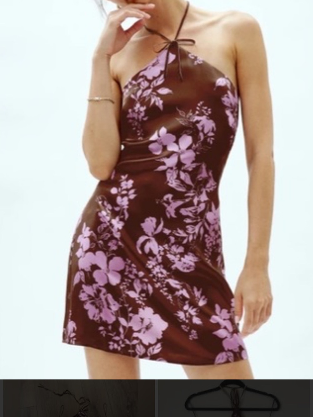 Reformation Brown halter mini dress with Pink Floral Print